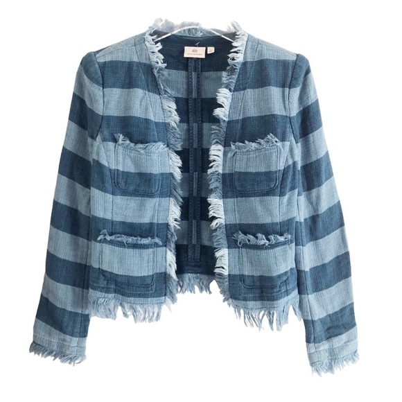 AG Adriano Goldschmied Blazer The Capucine Jacket Blue Stripe Crop Fray Hem XS - Picture 5 of 15